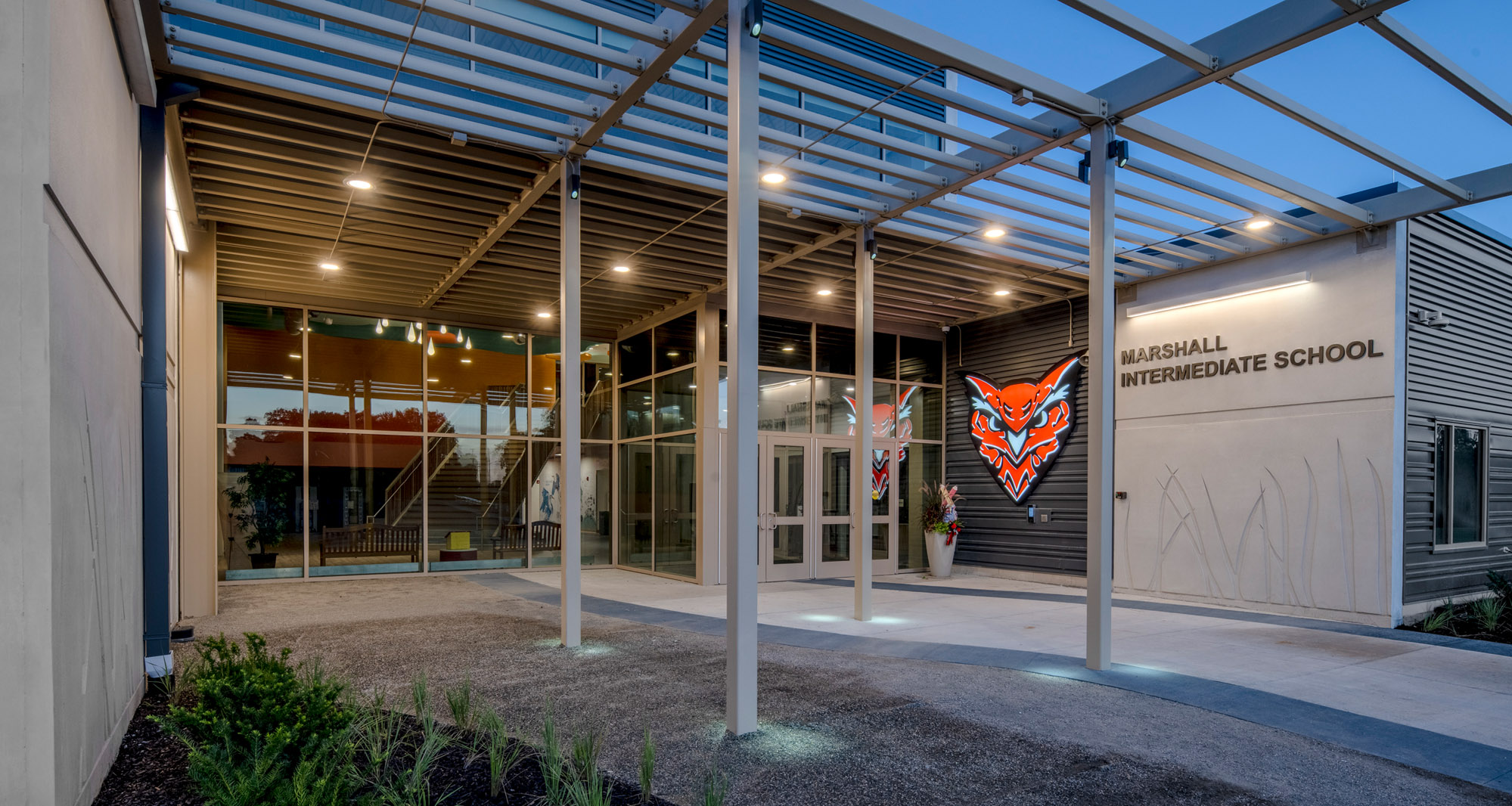 Exterior front photo of Marshall Intermediate School, constructed by Nabholz